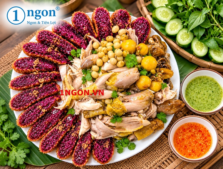 Gà ta bó xôi lá cẩm ôm hạt sen